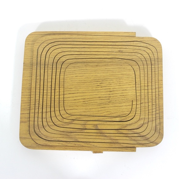 Vintage Oak Wood Collapsible Basket Bowl, Mid Century Modern, Folding Bowl - Picture 2 of 9